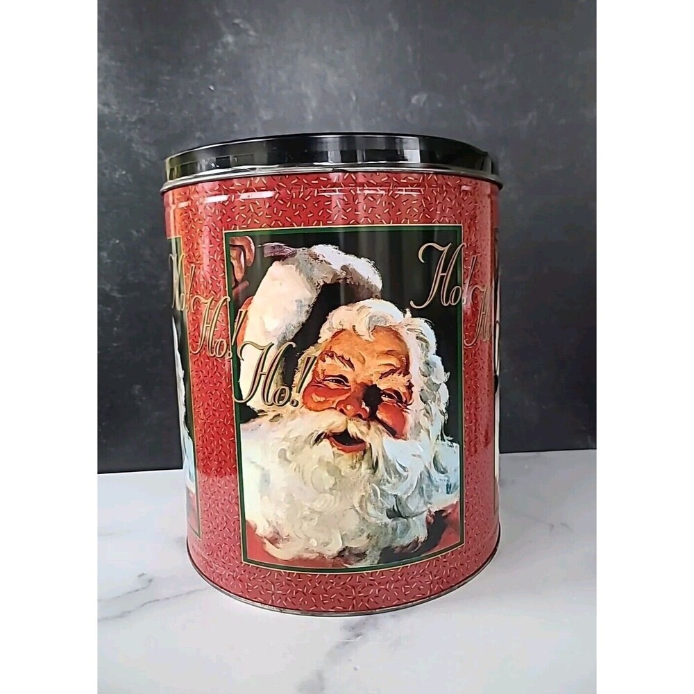 Vintage Santa Lidded Tin, EMPTY FAIR CONDITION
